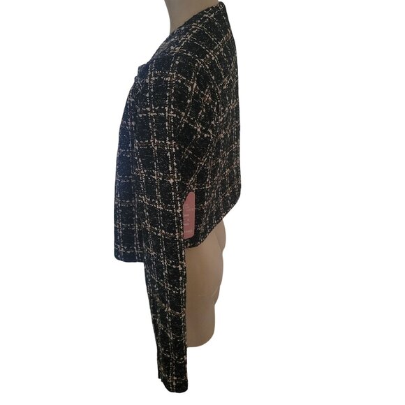 Ci Sono Womens Tweed Plaid Open Front Jacket‎ Black/White L - Picture 6 of 10